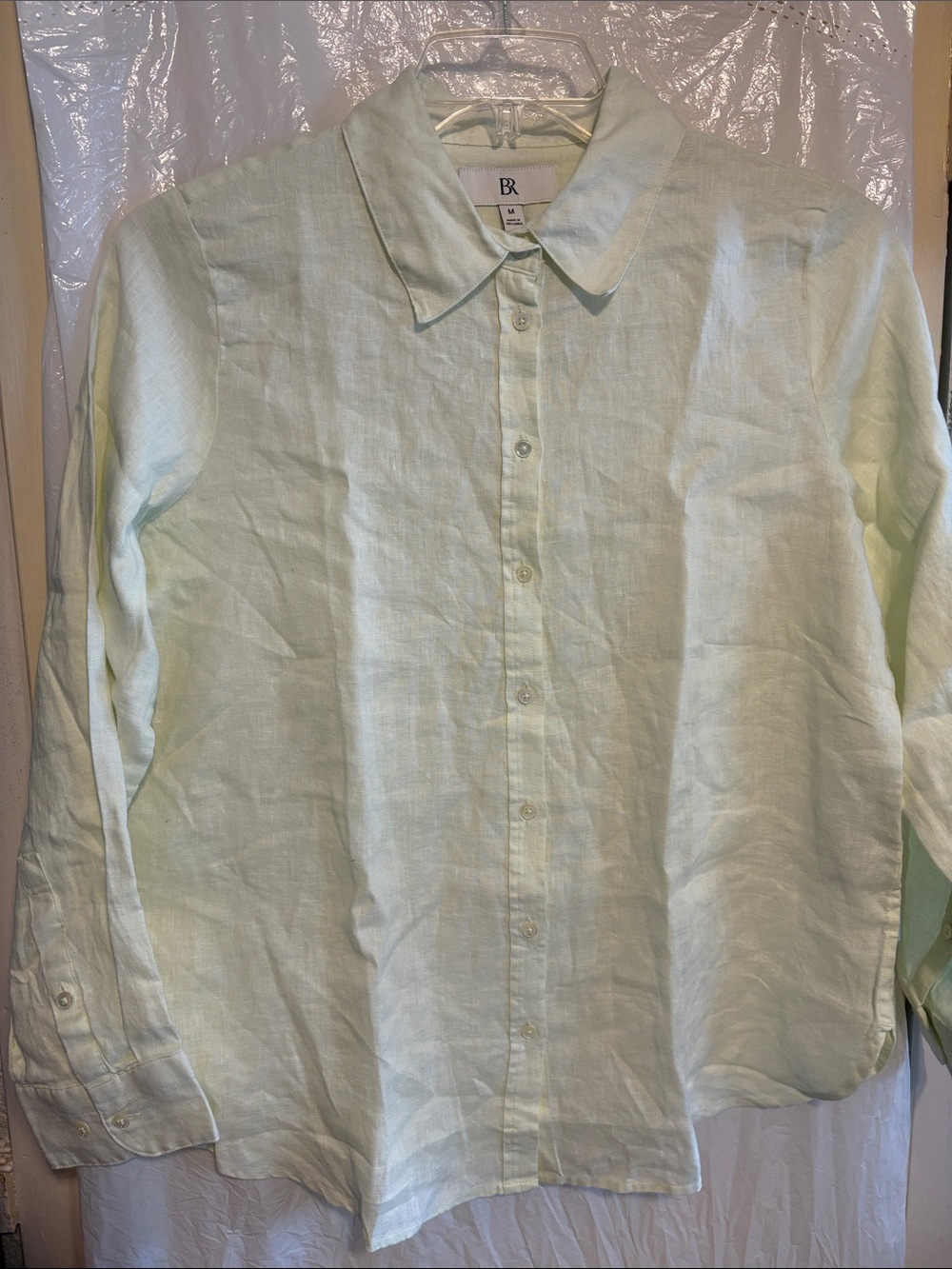 Banana Republic Men's Pale Mint Linen Button-Down Shirt